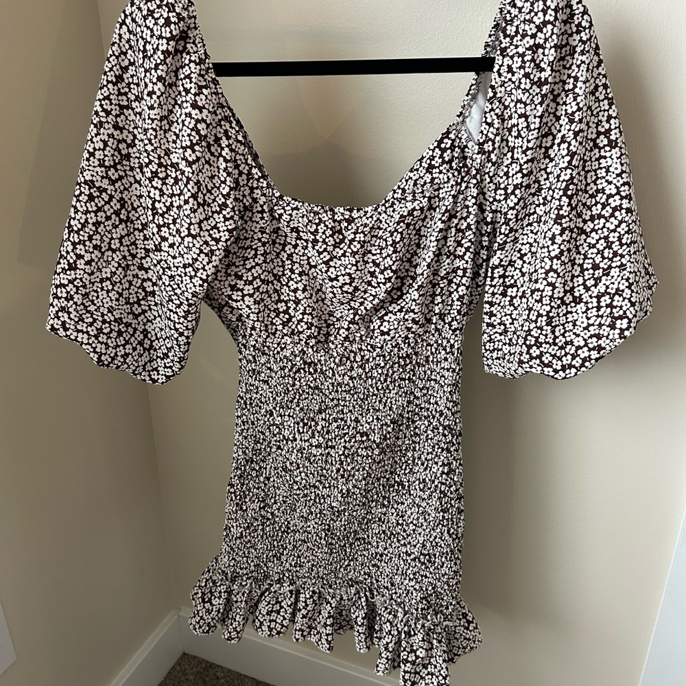 Floral Brown and White Dress